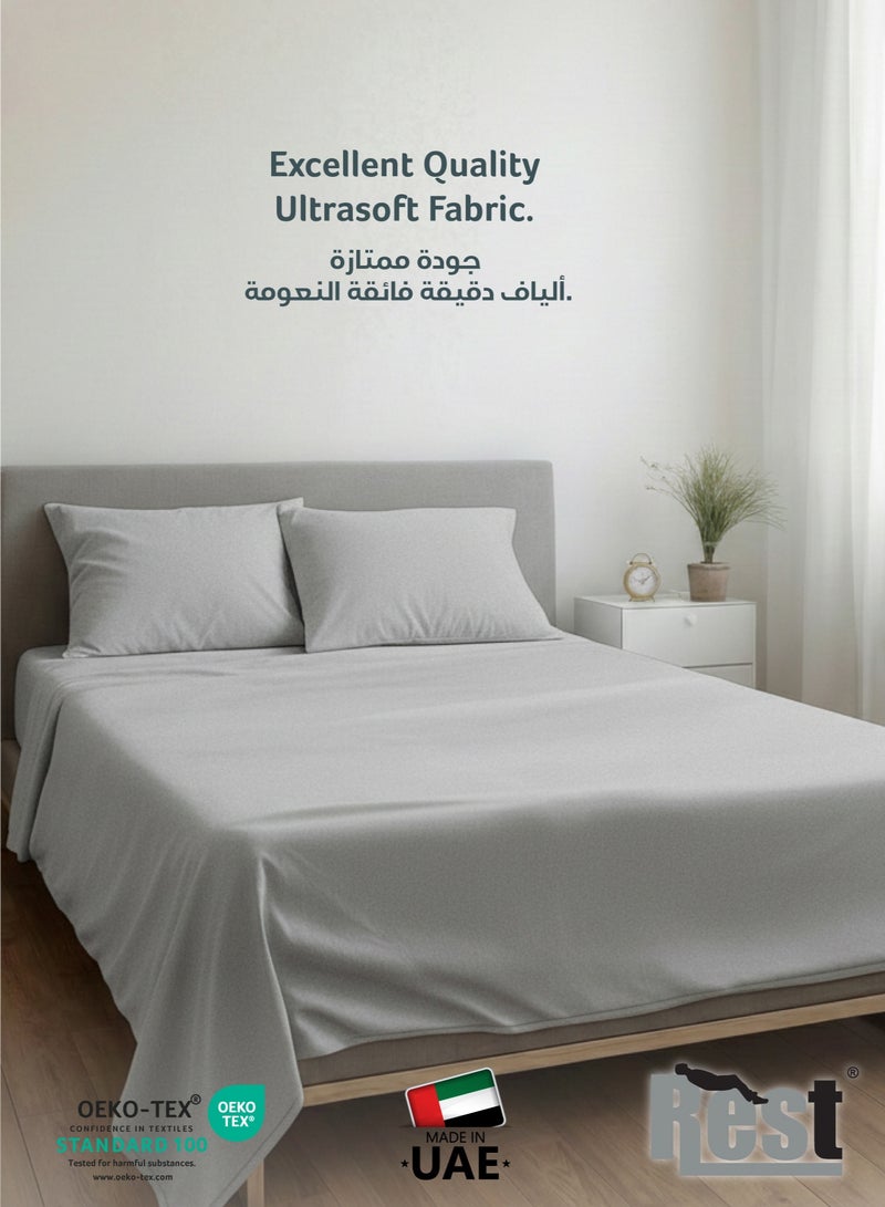 REST 3-Piece Grey Plush 240x260  Flat Bedsheet Set Includes 1 Deep Pocket Flat Bedsheet and 2 Pillow Covers, Breathable and Machine Washable - Image 2